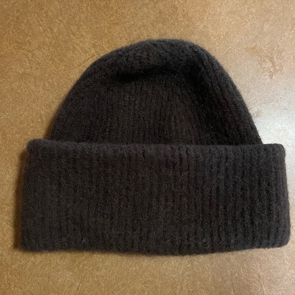 Arket Black Ribbed Knit Winter Hat